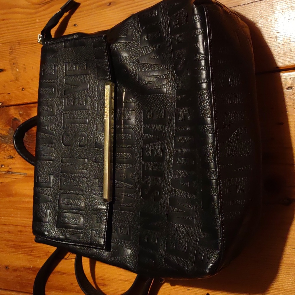 Steve Madden Backpack Medium - Large Embossed Large Faux Leather Black on Black